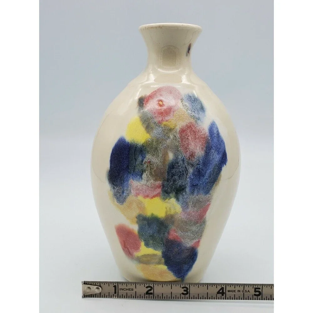 JWC Pottery Vase Multi-Colored Glaze Marked J.W.C. Beautiful!!! Colorful!!